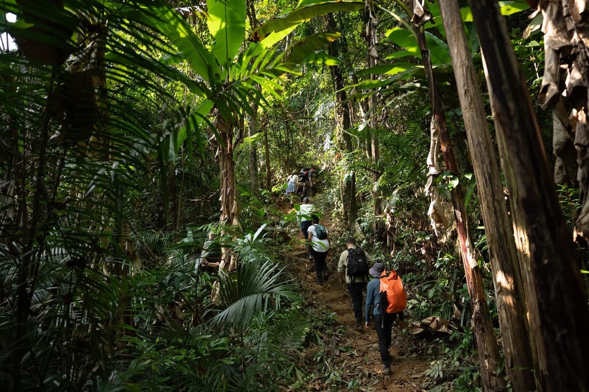 Du khách trekking khoảng 11km qua các con dốc, đường mòn, và lội nhiều sông suối
