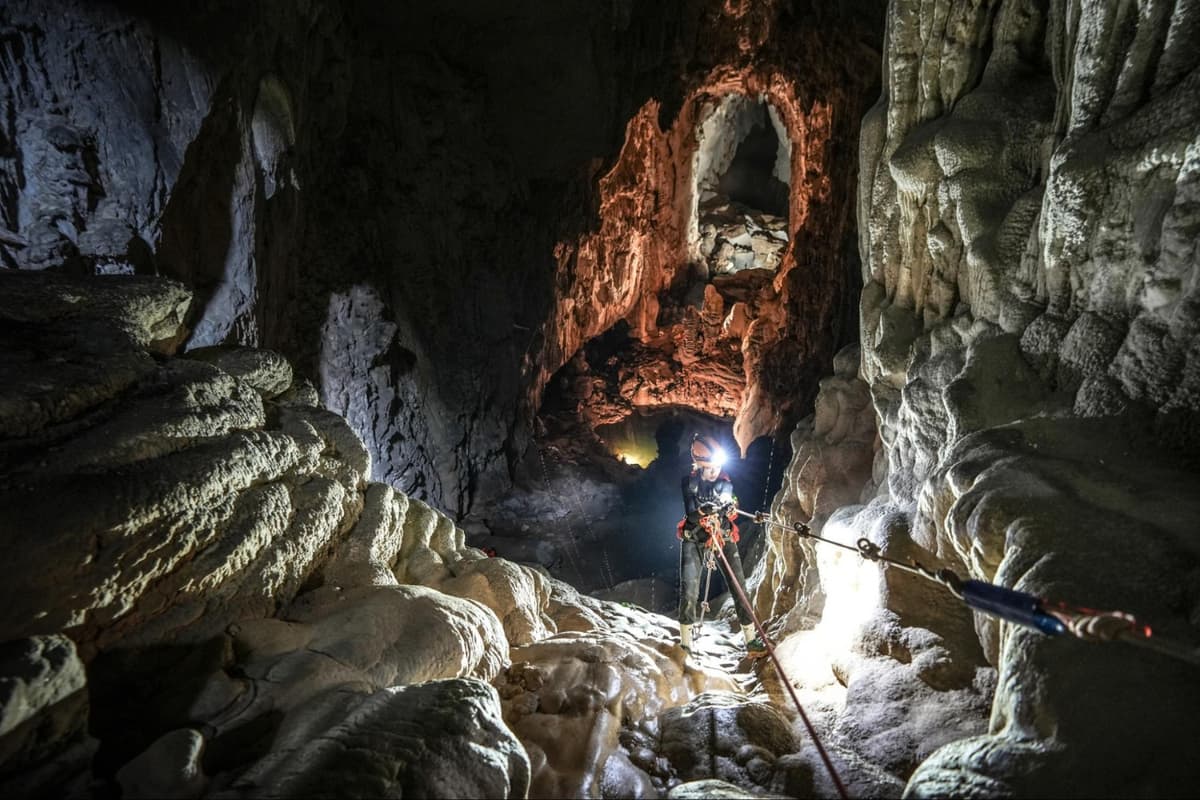 The rope-climbing challenge to enter the heart of Son Doong Cave.