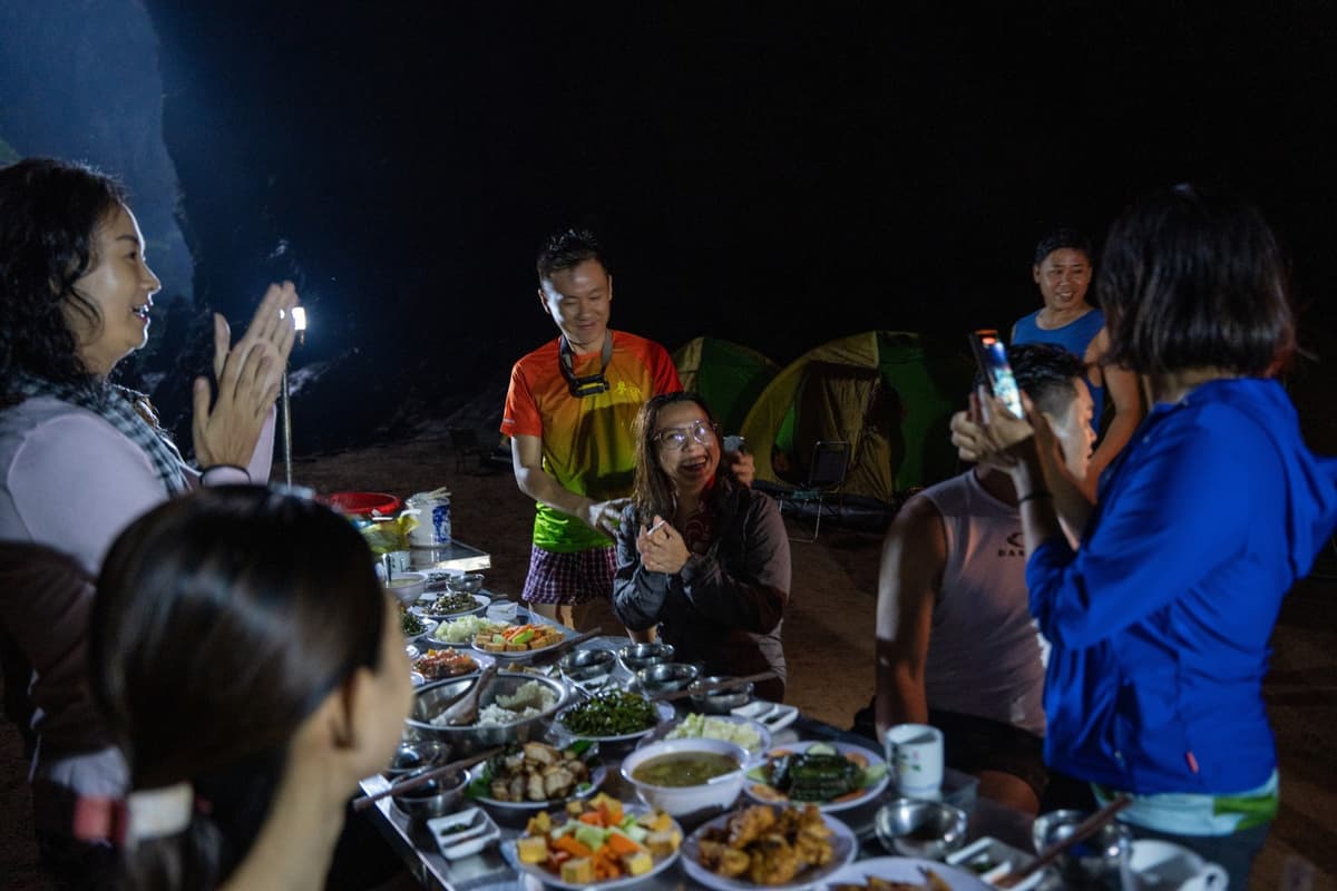 Gathered around dinner, sharing the journey with fellow adventurers.
