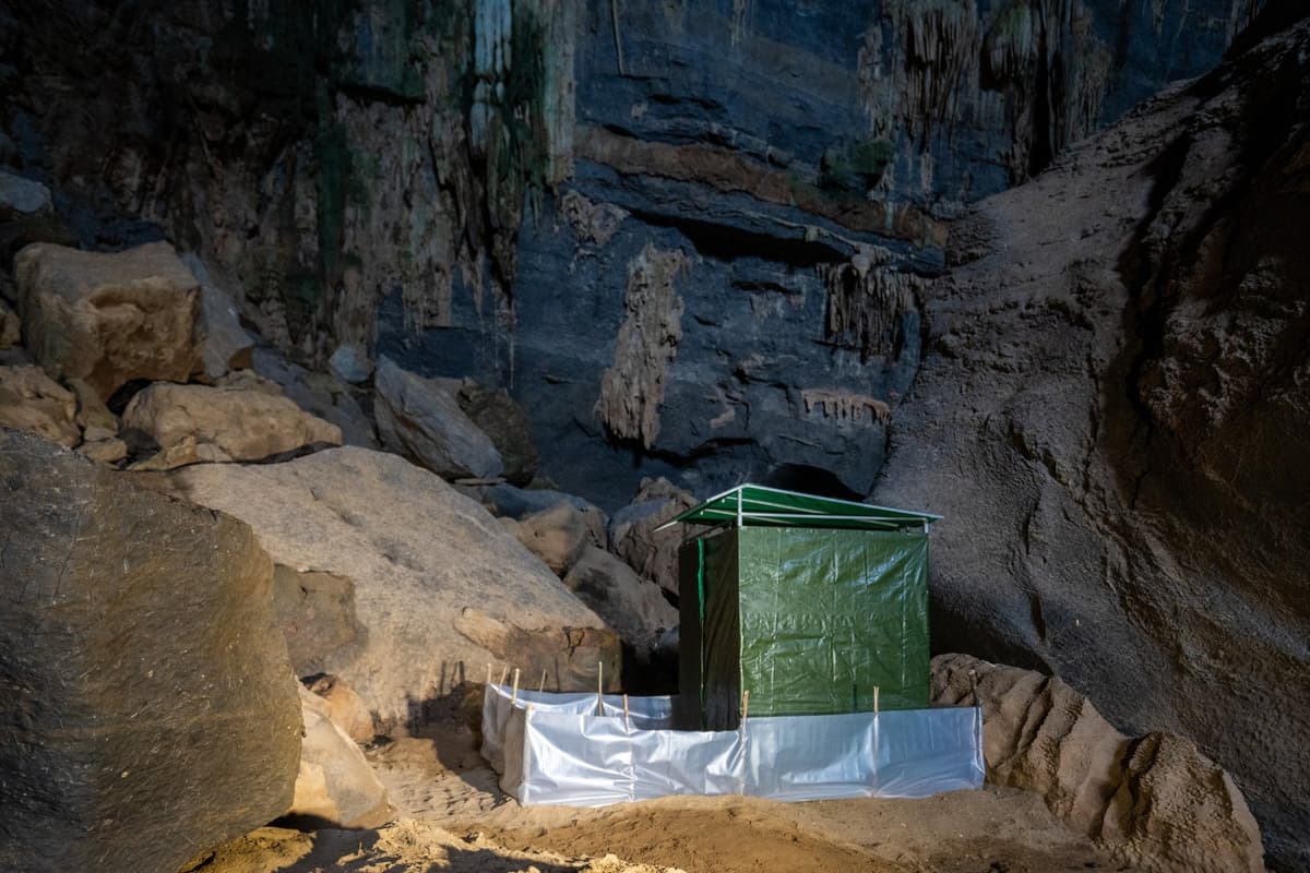 The campsite features composting toilets that protect the cave environment.